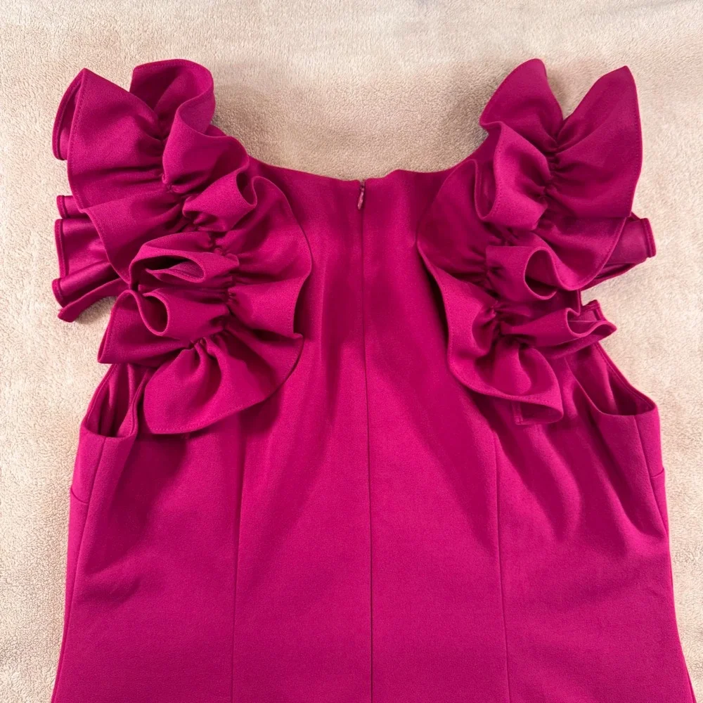 Fuchsia Pink Ruffle Cocktail Shift Dress Wedding‎ Formal Party Mother Bride Sz12